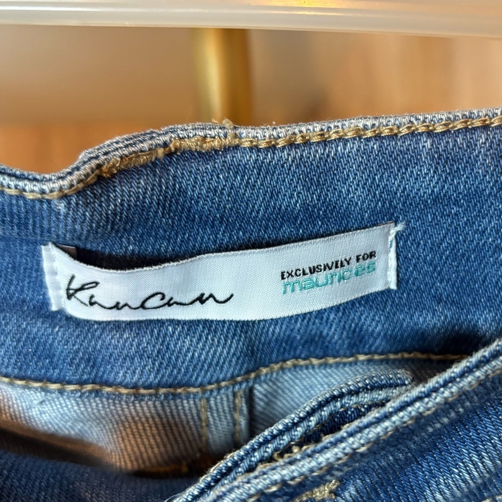 KanCan Distressed Blue Capri Jeans Frayed Hem Size 20 - Picture 3 of 9
